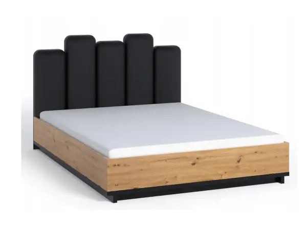 AILI łóżko 160 x 200 stelaż metalowy, tapicerowane wezgłowie dąb artisan / czarny